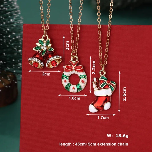 Wreath, Stocking and Jingling Bell Pendant With Chain.