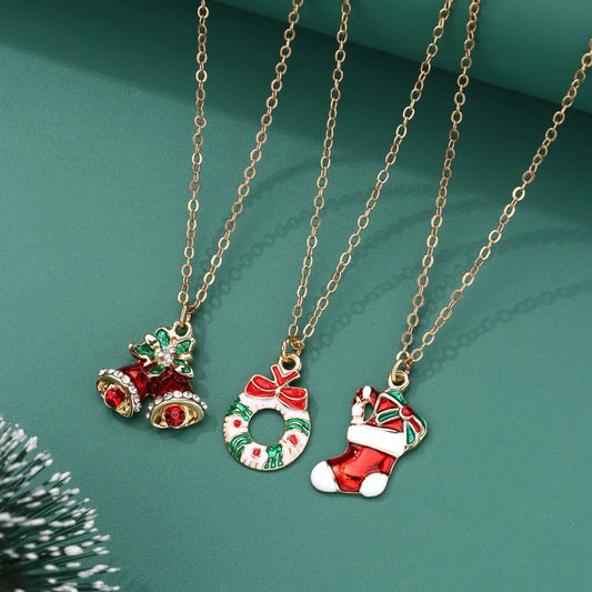 Wreath, Stocking and Jingling Bell Pendant With Chain.