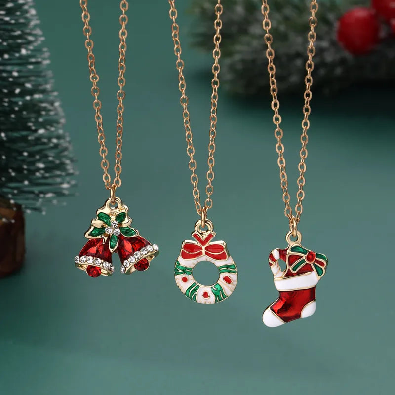 Wreath, Stocking and Jingling Bell Pendant With Chain.