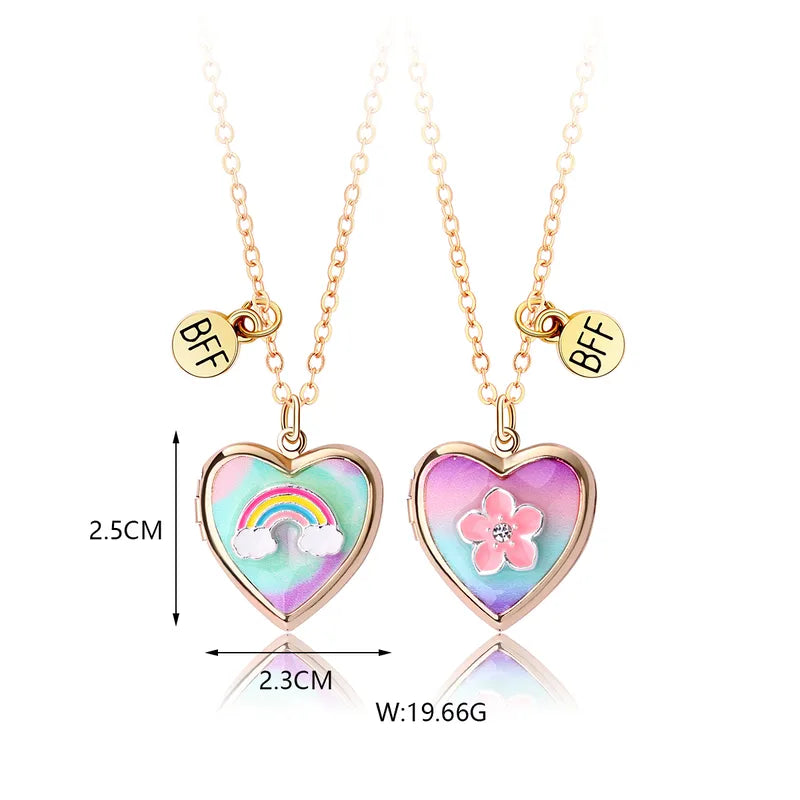 BFF Heart Locket Rainbow and Flower.