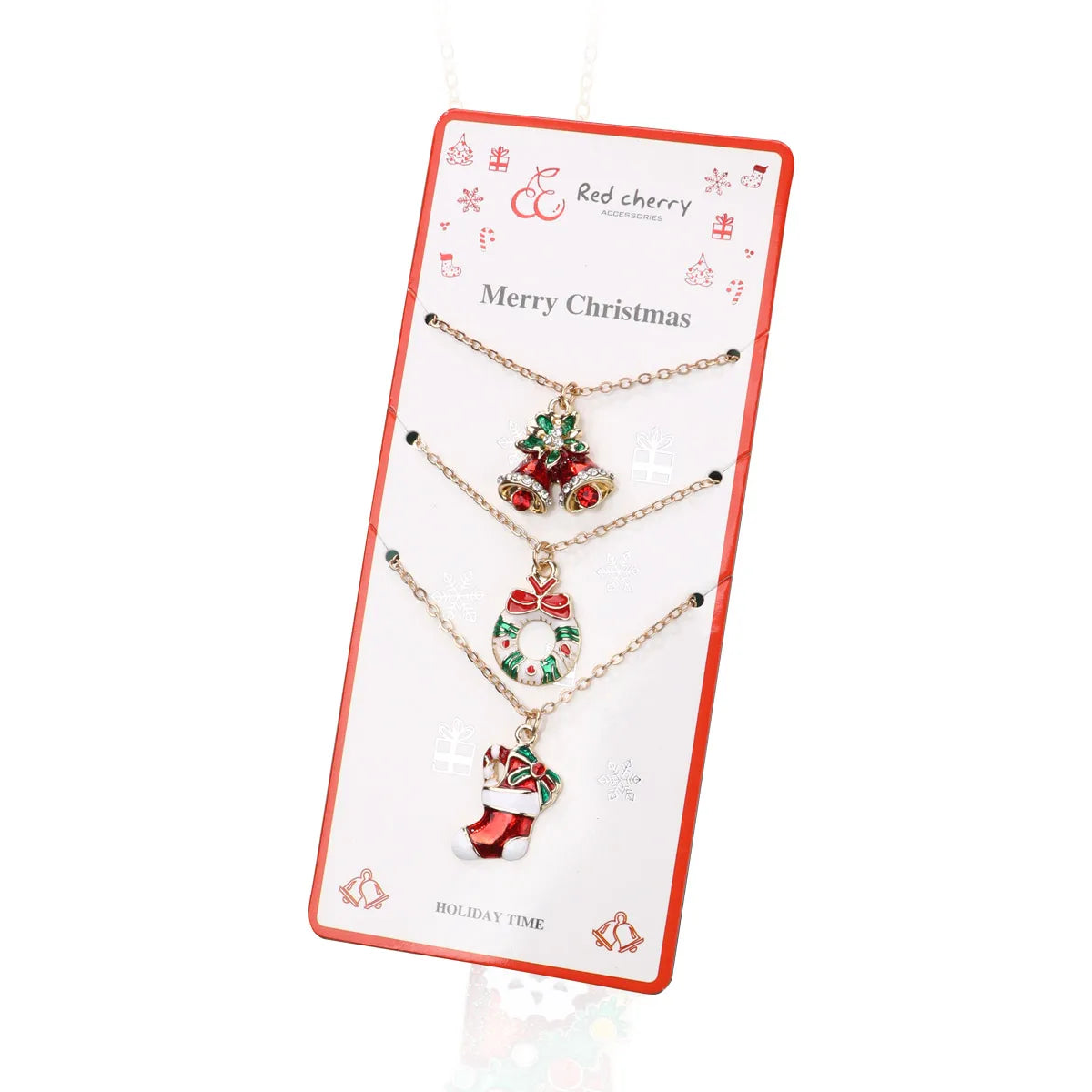 Wreath, Stocking and Jingling Bell Pendant With Chain.