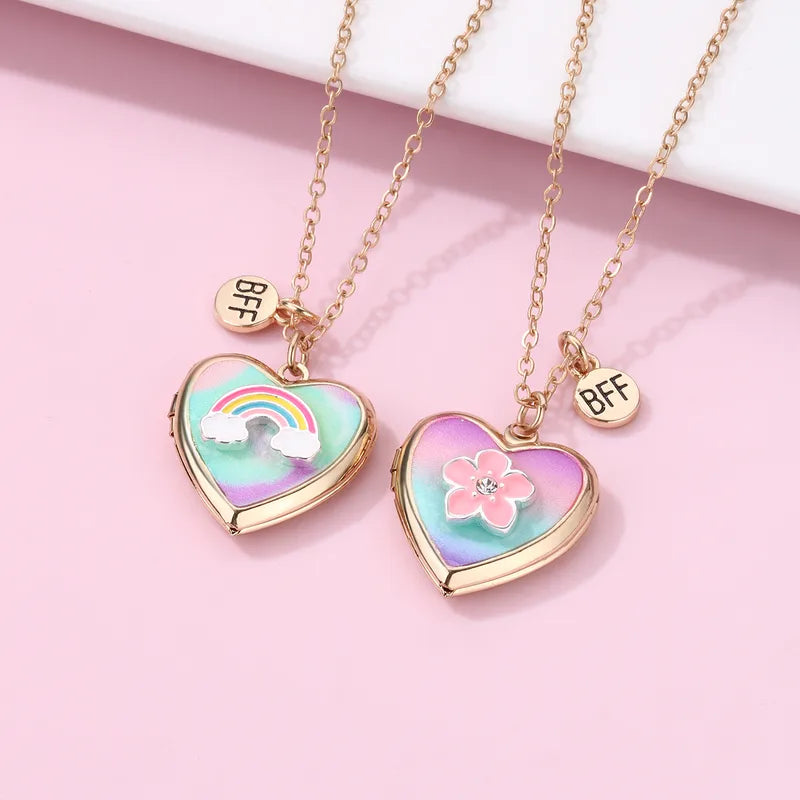 BFF Heart Locket Rainbow and Flower.